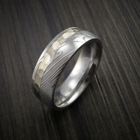 Damascus Steel 14K White Gold Ring Wedding Band Custom Made Hammer Finish