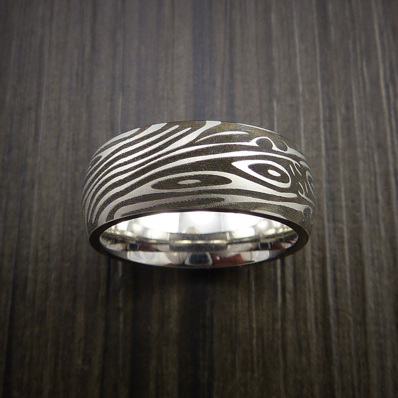Cobalt Chrome Wide Laser Damascus Pattern Ring Custom Made Band