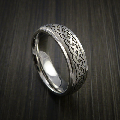 Cobalt Chrome Celtic Band Irish Knot Ring Carved Pattern Design