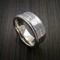 Damascus Steel 14K White Gold Ring with Gold Sleeve Wedding Band Custom Made