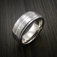 Damascus Steel 14K White Gold Ring with Gold Sleeve Wedding Band Custom Made