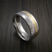 Damascus Steel 14K Yellow Gold Men's Ring Wedding Band Custom Made Ham ...