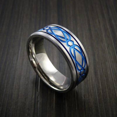 Titanium Celtic Band Wedding Ring Custom Anodized Color Inlay