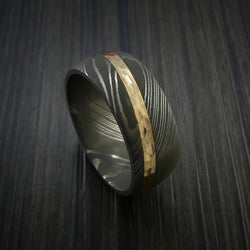 Damascus Steel Diagonal 14K Yellow Gold Ring Wedding Band Custom Made