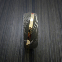 Damascus Steel Diagonal 14K Yellow Gold Ring Wedding Band Custom Made