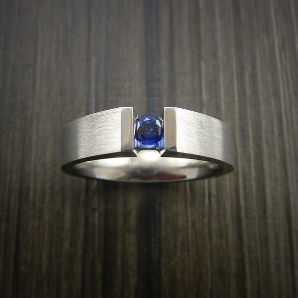 Tension Set Blue Sapphire in Black Zirconium Engagement Ring