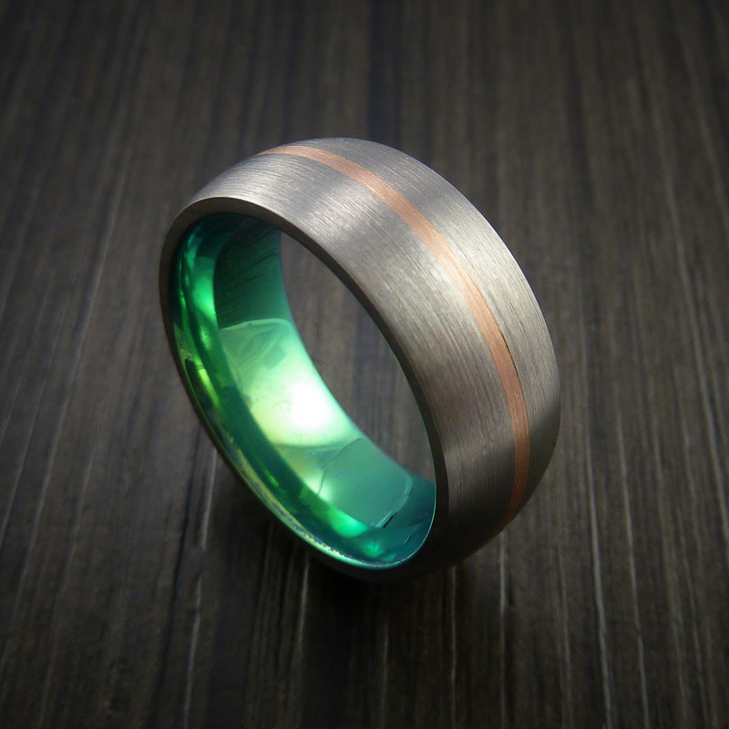 Rose Gold and Titanium Ring with Anodized Center Custom Made Band