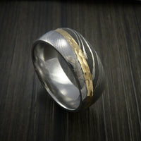 Damascus Steel Diagonal 14K Yellow Gold Ring Wedding Band Custom Made