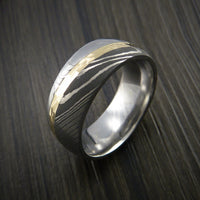 Damascus Steel Diagonal 14K Yellow Gold Men's Ring Wedding Band Custom ...
