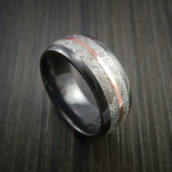 Gibeon Meteorite in Black Zirconium Band with 14K Rose Gold Ring