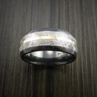 Gibeon Meteorite in Black Titanium Band with 14K Yellow Gold Ring