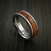 Damascus Steel Ring Inlaid with Cocobolo Hard Wood