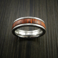 Damascus Steel Ring Inlaid with Cocobolo Hard Wood