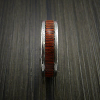 Damascus Steel Ring Inlaid with Cocobolo Hard Wood