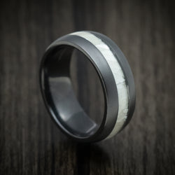 Black Zirconium Men's Ring with White Mother of Pearl Inlay Custom Made Band