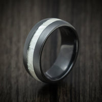 Black Titanium Men's Ring with White Mother of Pearl Inlay Custom Made Band