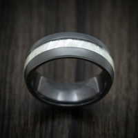 Black Titanium Men's Ring with White Mother of Pearl Inlay Custom Made Band