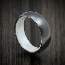 Black Zirconium Men's Ring with White Mother of Pearl Sleeve Custom Made Band