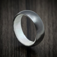 Black Titanium Men's Ring with White Mother of Pearl Sleeve Custom Made Band