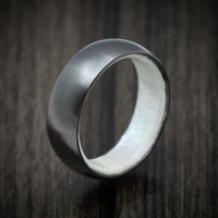 Black Titanium Men's Ring with White Mother of Pearl Sleeve Custom Made Band
