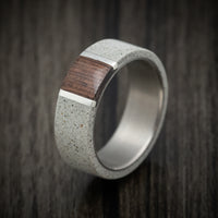 Concrete Men's Ring with Wenge Wood and Silver Inlays Custom Made Band