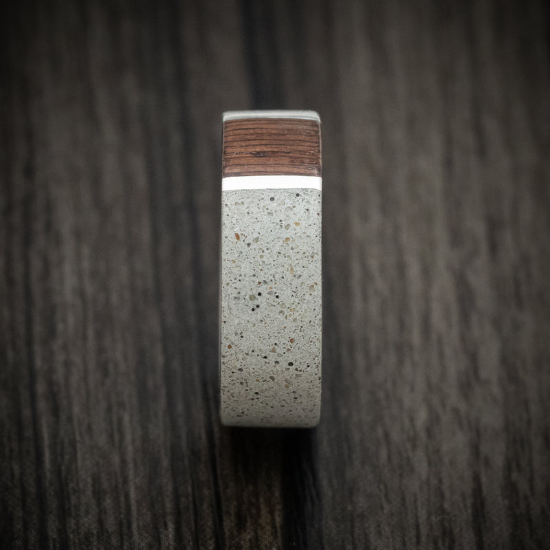 Concrete Men's Ring with Wenge Wood and Silver Inlays Custom Made Band