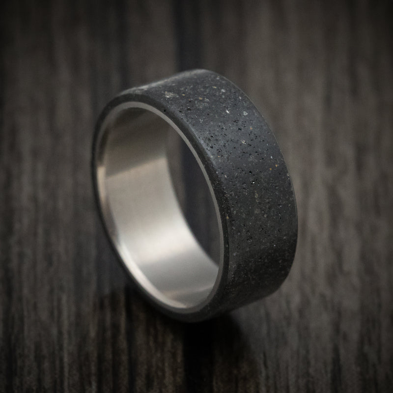 Black Concrete Men's Ring with Titanium Sleeve Custom Made Band