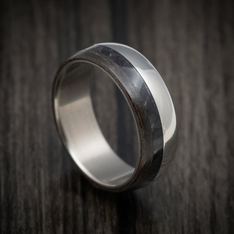 Titanium Men's Ring with Carbon Fiber and Wenge Wood Custom Made Band