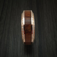 14K Gold Men's Ring With Wood Inlay And Eternity Set Diamonds Custom Made Band