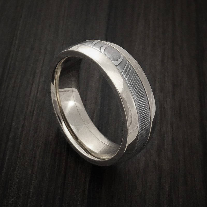 Damascus Steel 14K White Gold Ring Wedding Band Custom Made